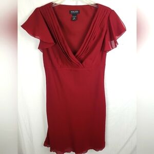 New York & Company Burgundy Short Sleeve V-Neck Formal Dress Sz 10